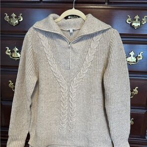 Talbots Light Tan Knit Sweater with Zip Collar